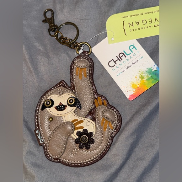 Chala Handbags Sloth Vegan Leather Zip Coin Purse Keychain NWT - Picture 3 of 12